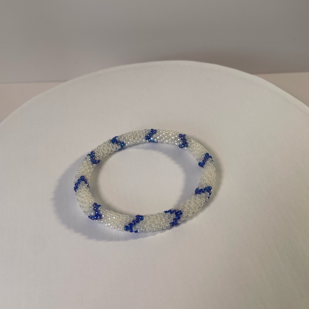 Sophisticated or Casual Blue and White Beaded Bracelet